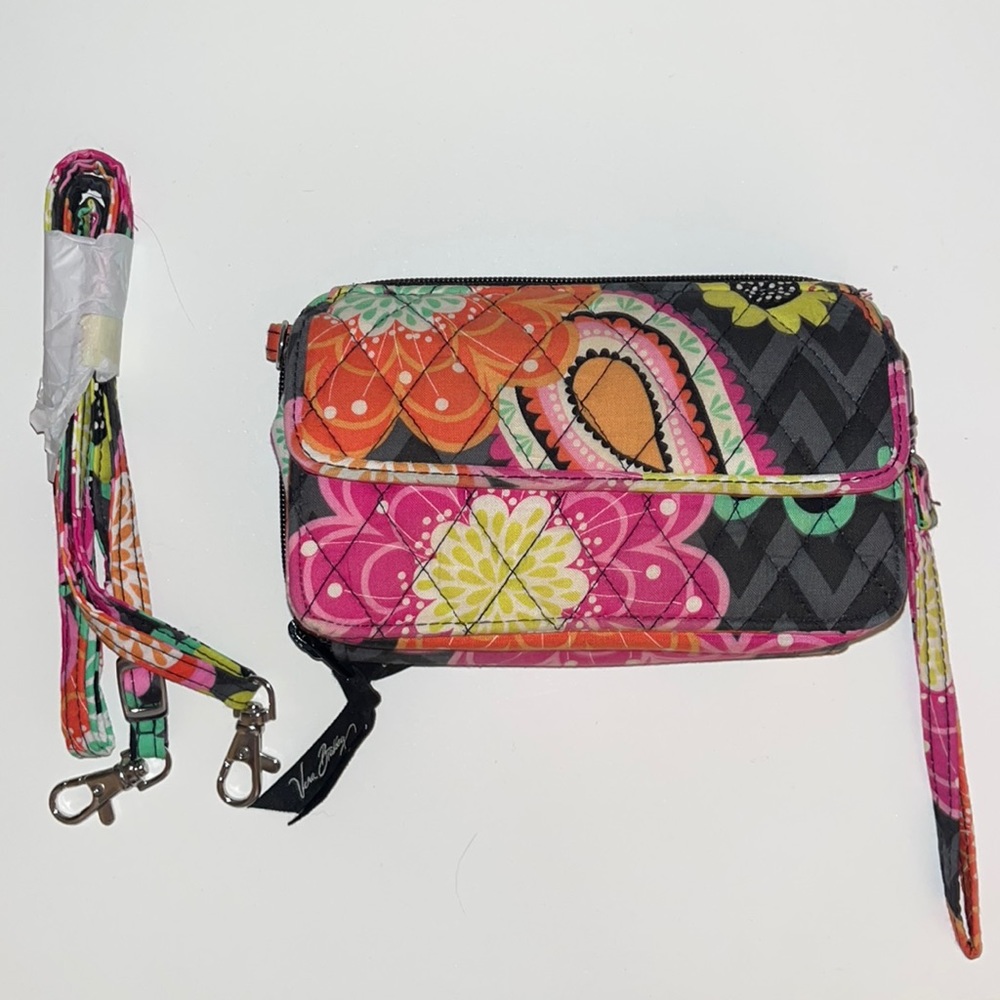 Never Used Vera Bradley Wristlet Wallet Purse - grey with colorful paisley
